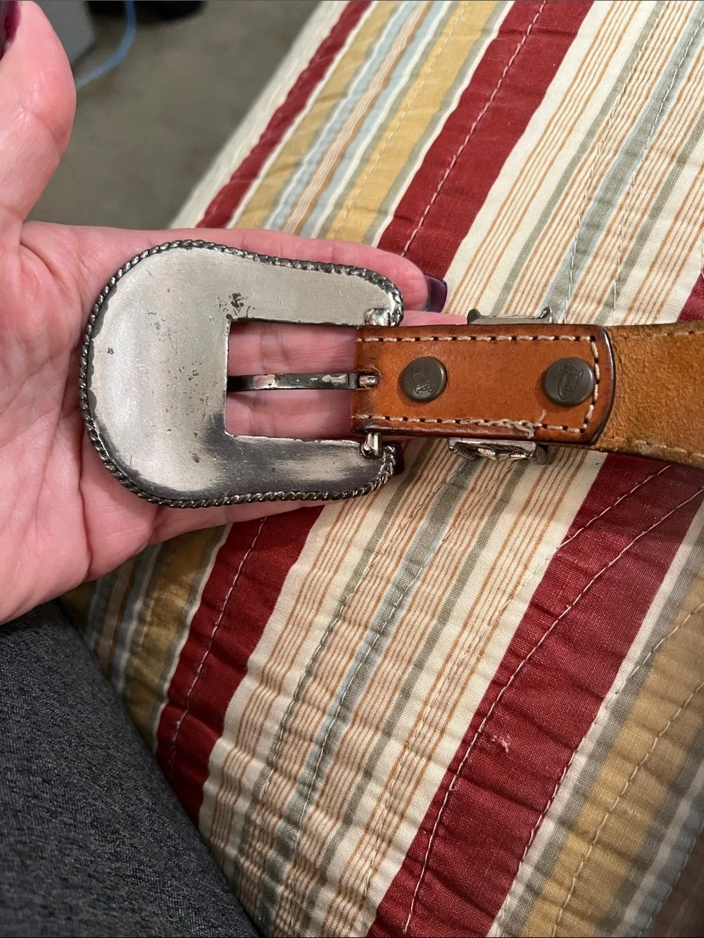 Justin Boots Brown Leather Western Belt with Ornate Silver Buckle